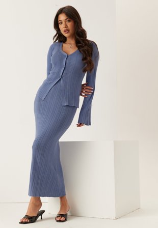 Happy Holly - Rib Sculpted Knitted Dress - Dusty blue