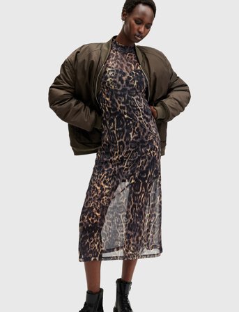 AllSaints Hanna Mesh Dress - Brown - 42