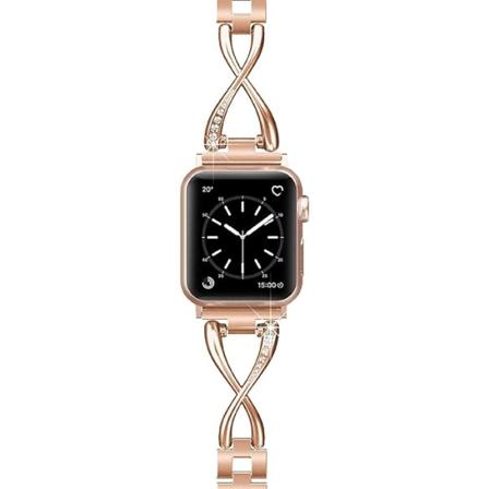 38mm 40mm 41mm smykkesklokkestropp for IWatch SE(GEN 1 2 3) Stroppserie 9 8 7 6 5 4 3 2 1 Kvinner Diamantarmbånd Rustfritt stål Band (RoseGold) Rose 