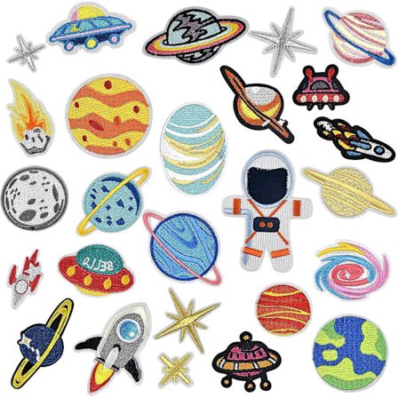26 stk. broderi stryge-på patch, rum planet astronaut broderi stryge-på patch, stryge-på patches, stof patch, sy-på patch til tøj T-shirt jean
