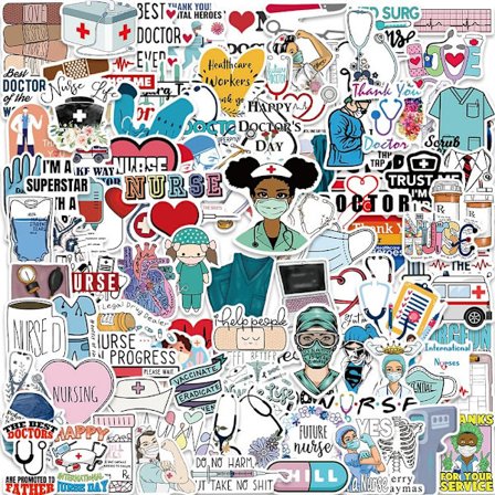 100 stk. Sygeplejerske-klistermærker, Vandafvisende Sygeplejerske-klistermærker til Vandflasker, Vinyl Medicinske Klistermærker, Fantastisk Gave til 