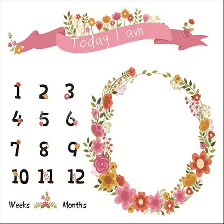 Baby Nyfödd Fotobakgrund Krans Tyg Tecknad Milstolpe Filt Nyfödda Barn Filt Foto Rekvisita