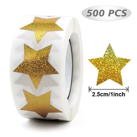 IG Stjerneklistremerker for Barnbelønning, 500 stk Stjerneklistremerker Rull