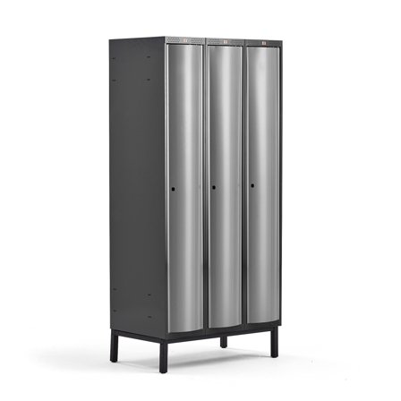 Kleiderspind CURVE mit Beingestell, 3 Module/1 Tür, 1940 x 900 x 550 mm, Silbergrau