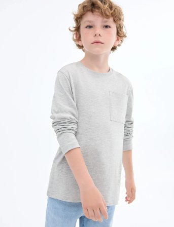 Mango Long-Sleeved T-Shirt With Pocket - Grey - 5-6