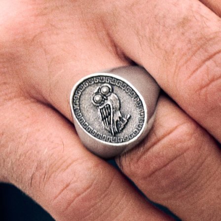 Obelius | Anel de Sinete Coruja de Atena Prateado Vintage para homens - Anéis de sinete