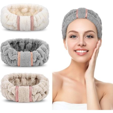 (vit, grå, khaki) 4-pack Mikrofiber Spa-Hårband för Hud
