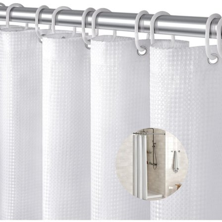 Vohvelikuvioinen suihkuverho, pestävä, vedenpitävä, homeenkestävä, ripustuslenkillä, 180x90 cm, sopii suihkuun