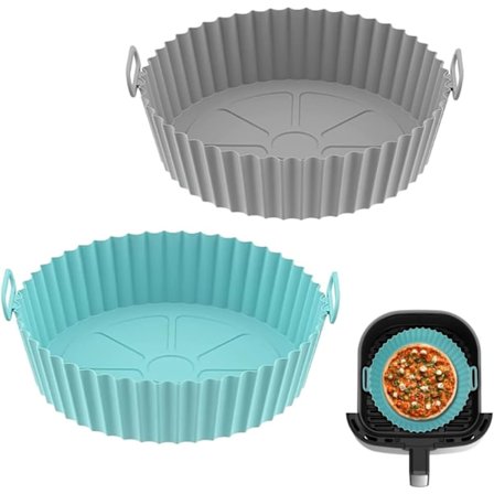 Air Fryer silikonivuoka 2 kpl 7,9" Uudelleenkäytettävät silikoniset air fryer -vuorat Air Fryer -tarvikkeet Lämmönkestävä (sininen ja harmaa)
