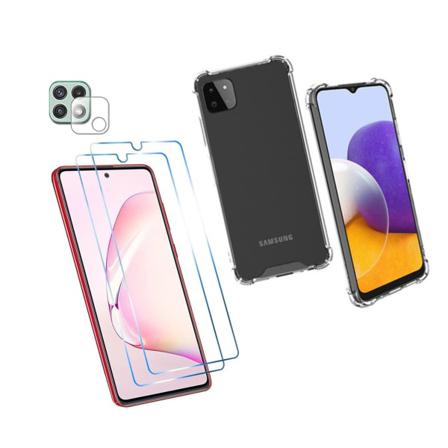 1 Set Samsung Galaxy A22 5g Skal + Skärmskydd + Kameralinsskydd Transparent