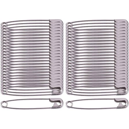 100 sikkerhetsnåler, 45 mm, robuste og slitesterke, nikkelbelagte sikkerhetsnåler