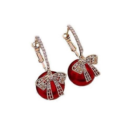 Mode Krystal Sløjfe Knude Dråbe Øreringe Til Kvinder Udsøgte Røde Perle Sløjfe Øreringe Fest Jul Nytår Smykker Gaver