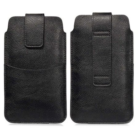 Universell midjeveske i skinn med litchi-tekstur - Svart Størrelse: Xl