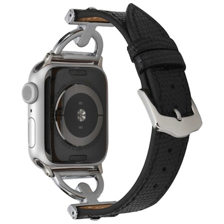 Apple Watch (45 mm) klockarmband i texturerat PU-läder - Svart / Silver