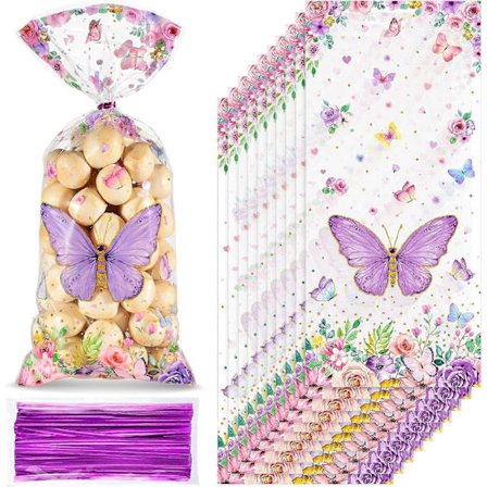 100 stk. sommerfugle cellofan slikposer plastik sommerfugl festgaver