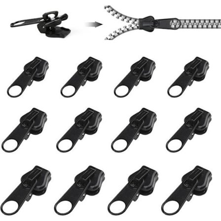 12-pak Clip-on Lynlås Sliders Kit - Øjeblikkelig Udskiftning til Jakker, Frakker, Kufferter - Aftagelig - Sort