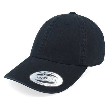 Yupoong - Noir unconstructed Casquette - Low Profile Garment Wash Black Dad Cap @ Hatstore