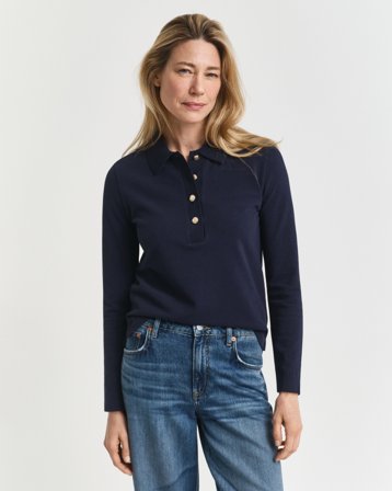 GANT Damen Langarm-Poloshirt aus Piqué (M) Blau