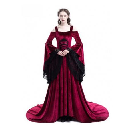 Renässansklänningar För Kvinnor Punk Dress Halloween Kostym Red S