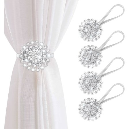Magnetiske gardinbånd med dekorative krystallgardinklips, gardindekorasjon, blomsterspenner, europeisk og amerikansk stil, sølv