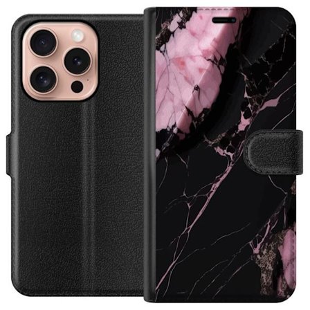 Kompatibelt Plånboksfodral till Apple iPhone 16 Pro Svart rosa marmor
