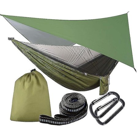 Hængekøje med myggenet, presenning og stropper, 200 kg lasteevne, 290 x 140 cm, letvægts åndbar nylon dobbelt