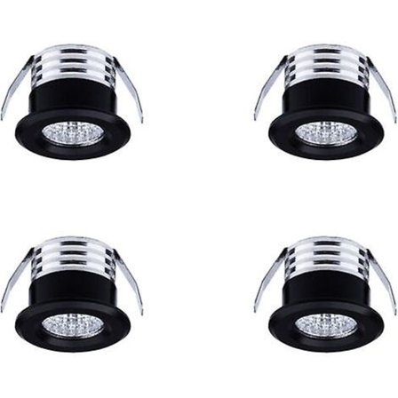 4 Mini LED-indbygningsarmaturer, 3 W, Neutral sort armatur