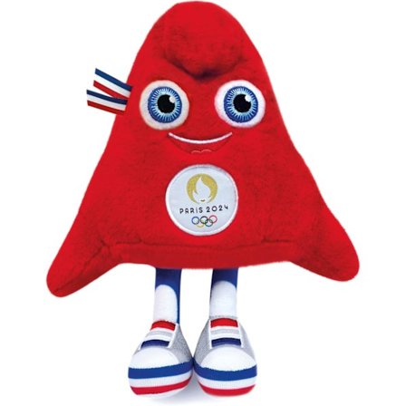 (A)Plysjleke 23 cm i pose - Offisiell maskot for de olympiske leker i Paris 2024 - Rød frygisk lueformet plysjleke - PARIS
