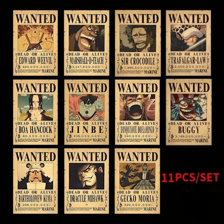 10 stk./sett Anime One Piece Vintage Plakater Barnerom Stue Veggdekorasjon Tegneserier Pirat Etterlyst Malerier Klistremerker Leker