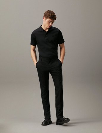 Calvin Klein Smooth Cotton Slim Polo - Black - S
