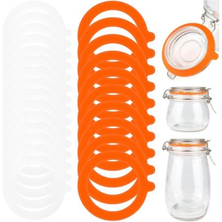 Konserveringsringe - 20 stk. - Silikone Ringe - Udskiftnings Silikone Forseglingsringe - Orange og Hvid