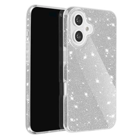 Glitter Case til iPhone 16 i silikone og polycarbonat sølv Grå