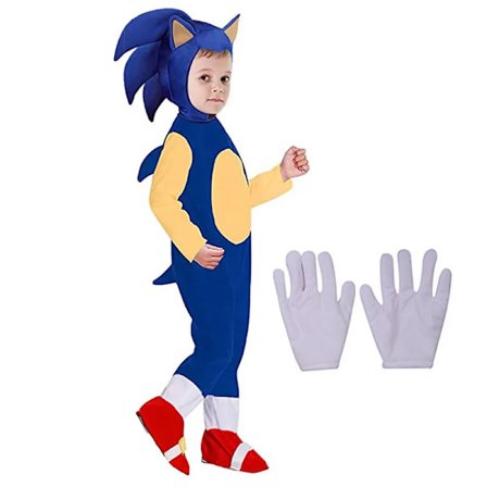 Anime Lightning Speed ​​Cosplay Jumpsuit Børn Sonic The Hedgehog kostume med hvide handsker