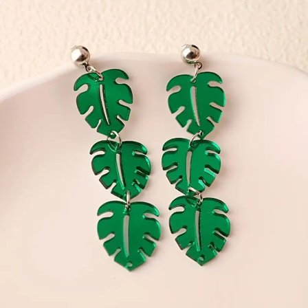Earrings - Acrylic - Flowers - Monstera