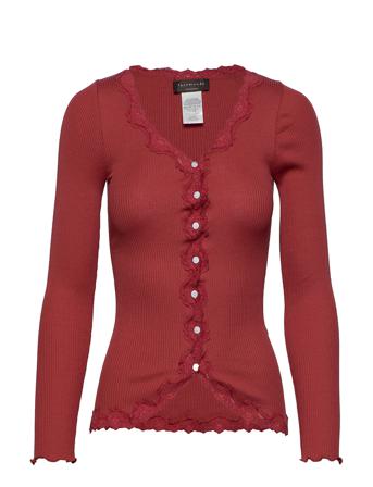 Silk Cardigan W/ Lace Strikket Trøje Cardigan Rød Rosemunde