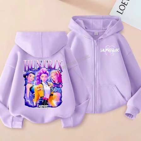KPop Demon Hunters Purppurahuppari lapsille - Anime-sarjakuva tyttöjen takki, ohut syksyinen collegepaita