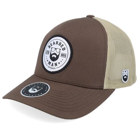 Bearded Man - Brun trucker Keps - Beard Logo R Retro Brown/Khaki A-frame Trucker @ Hatstore