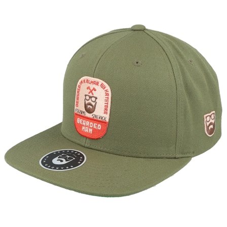 Bearded Man - Green snapback Czapka Z Daszkiem - Beard Label Patch Olive Snapback @ Hatstore