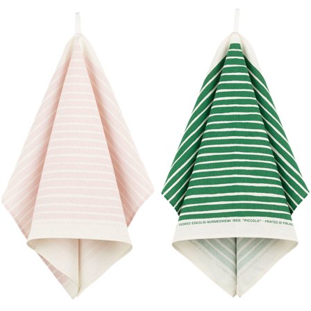 Marimekko Piccolo kökshandduk 2-pack, vit/grön/rosa | Inredning > Textil > Produkter av Lin > Kökshandduk | Bagaren och Kocken