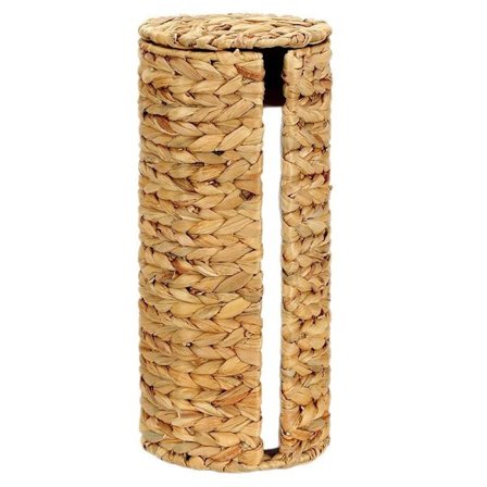 Toiletpapirholder med låg Opbevarer 3 ekstra toiletpapirruller Fritstående vandhyacint rattan kurv til badeværelse