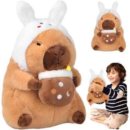 30 cm Simulert Capybara Myke Plysjleker, Søt Plysj Marsvin Stressleke, Capybara Kosedyr Bamse Leke med Kaninhatt
