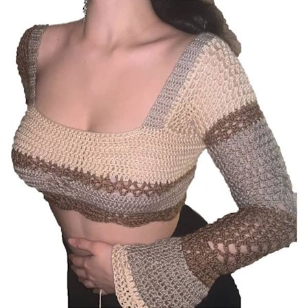 Heklet, hul strikket genser for kvinner, crop tops, langermet genser, cropped