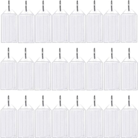 100 stk hvide plast nøglebrikker med delt ring etiketvindue ID bagagebrik nøglering nøglekæde