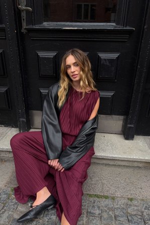 NA-KD Haut plissé à manches bouffantes - - Burgundy - XL (EU 46)