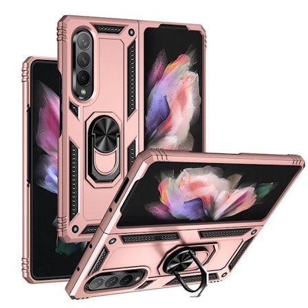 Samsung Galaxy Z Fold 4 - Shockproof Ring Armor Stand Slimmt mobilskal Roseguld