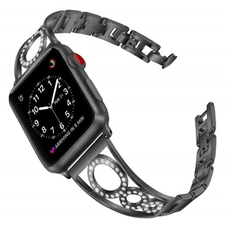 Apple Watch Series 5 44mm Rhinsten dekorations rustfrit stål Urrem - Sort