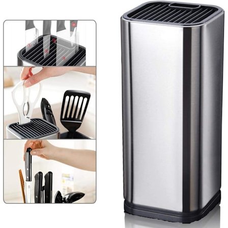 Knivförvaring med stor kapacitet, universellt knivblock rymmer 12-15 knivar, platsbesparande, rostfritt stål organiserare för köksbänken