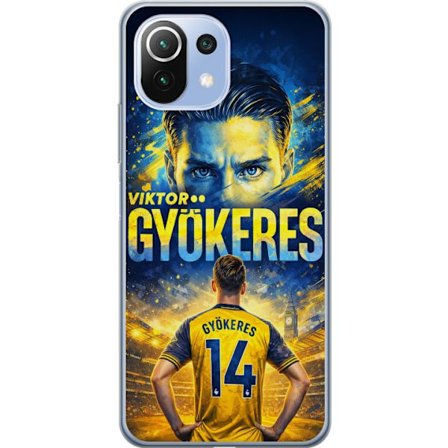 Kompatibelt Mobildeksel til Xiaomi Xiaomi Mi 11 Lite Viktor Gyökeres fotballplakat i gult og blått med dramatisk stadionbakgrunn, sportillustrasjon