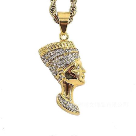 Egyptisk Dronning Nefertiti Halskæde Bling Guldbelagt Vintage Smykker Cubic Zirconia Hip Hop Vedhæng Halskæde Personlig Gave Mænd Kvinder/Bedst