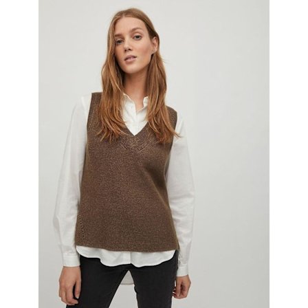 VILA Stickad Slipover-väst för kvinnor V-ringad tröja Basic utan ärmar VIRIL NYHET Brown-3